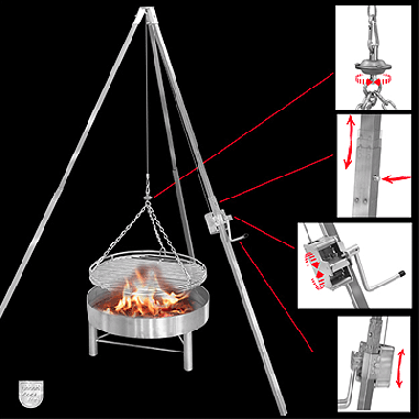 Schwenkgrill Dreibeingrill mit Aufh�ngung und Grillrost