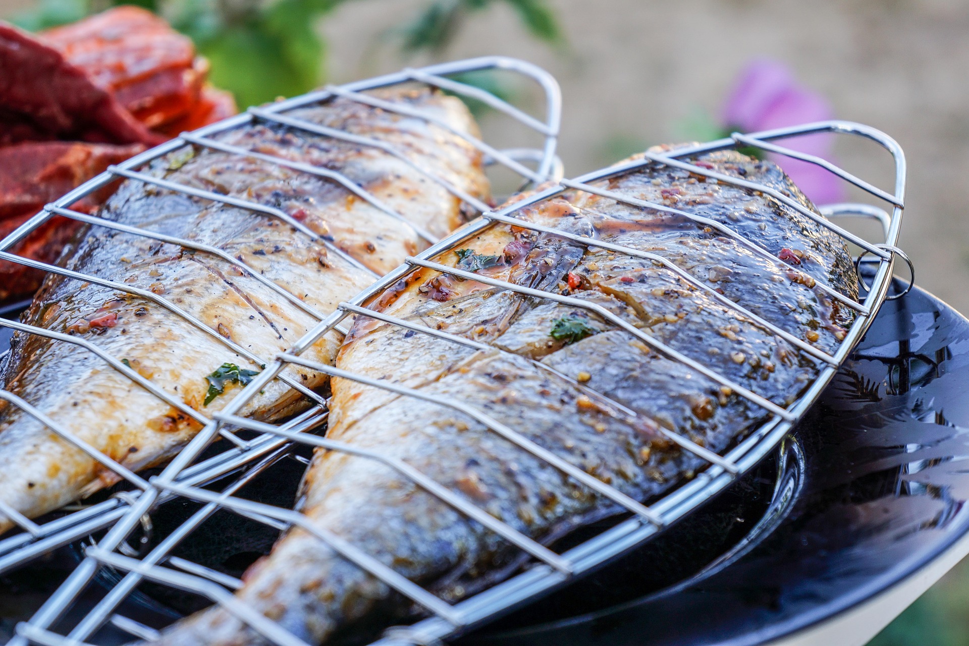 Gegrillter Fisch im Fischbräter