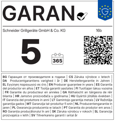 GARAN-Label Artikel 16b, 5 Jahre Herstellergarantie