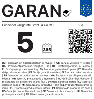 GARAN-Label Artikel 21q, 5 Jahre Herstellergarantie
